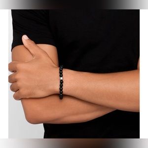 NEW ADORNIA Onyx Beaded Bracelet 8.5” Diameter Rhodium Plated Brass MSRP: $158